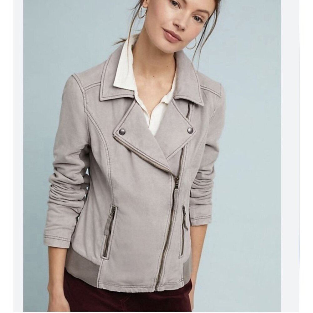 Marrakech Anthropologie Full Zip Moto Jacket Women’s XS Suede-like Opal Gray